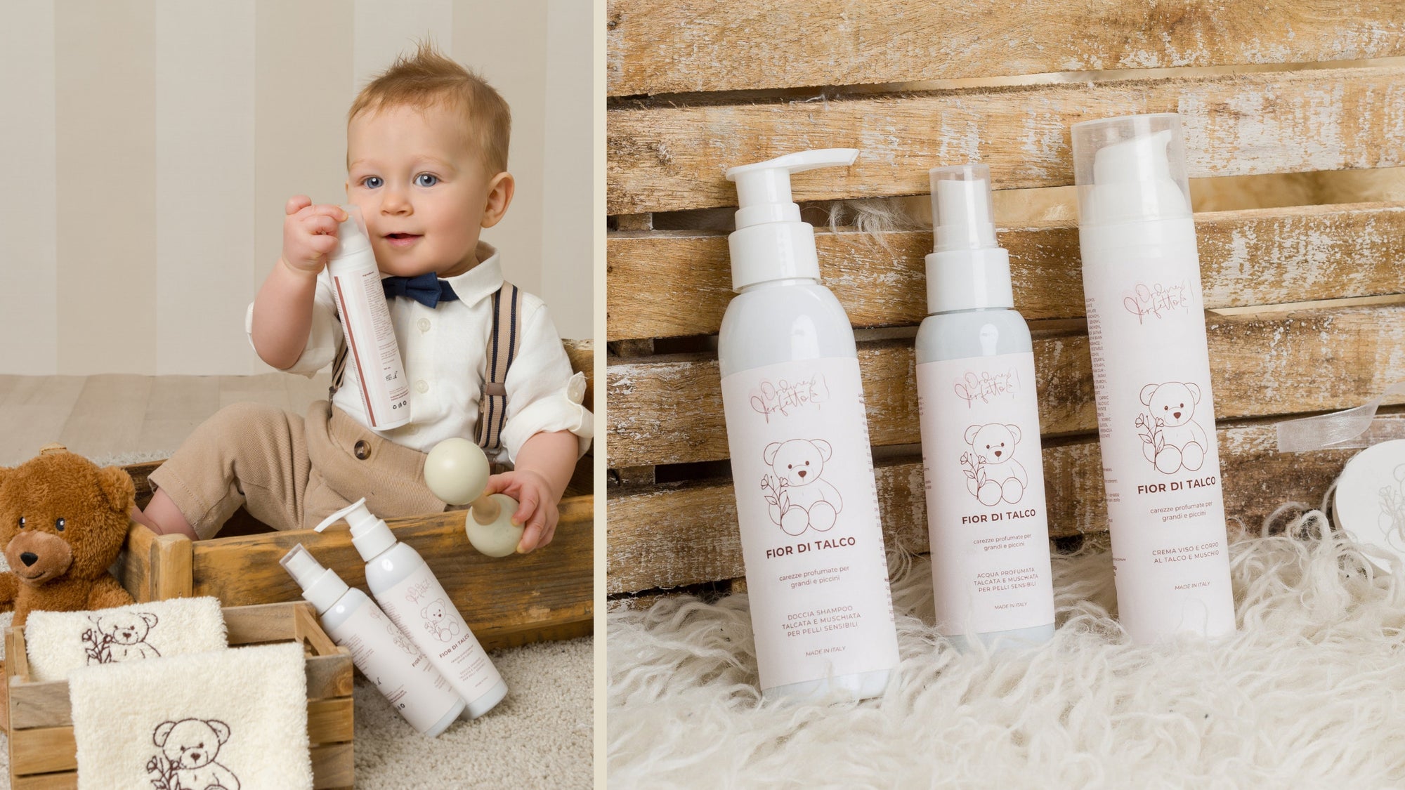 Shooting fotografico di bambino con prodotti della Linea Baby 